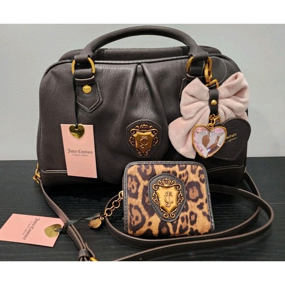 New Juicy Couture Romance Satchel Wallet Set Chocolate Brown Leopard Cheetah - Picture 1 of 6